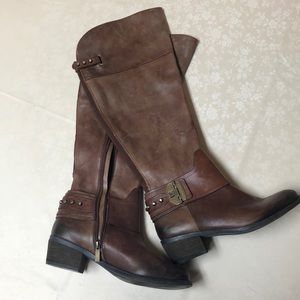 Vince Camuto brown high leather boots with gold accents 7 1/2. Like new.